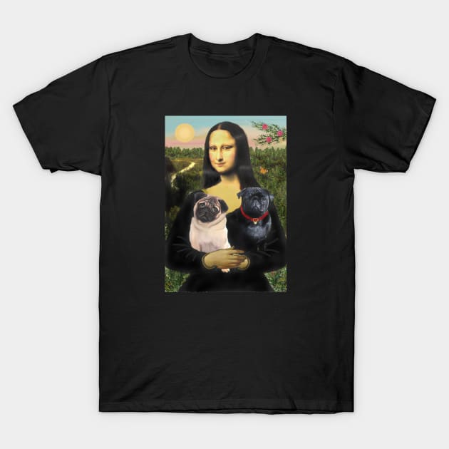 Mona Lisa and her Two Pugs T-Shirt by Dogs Galore and More